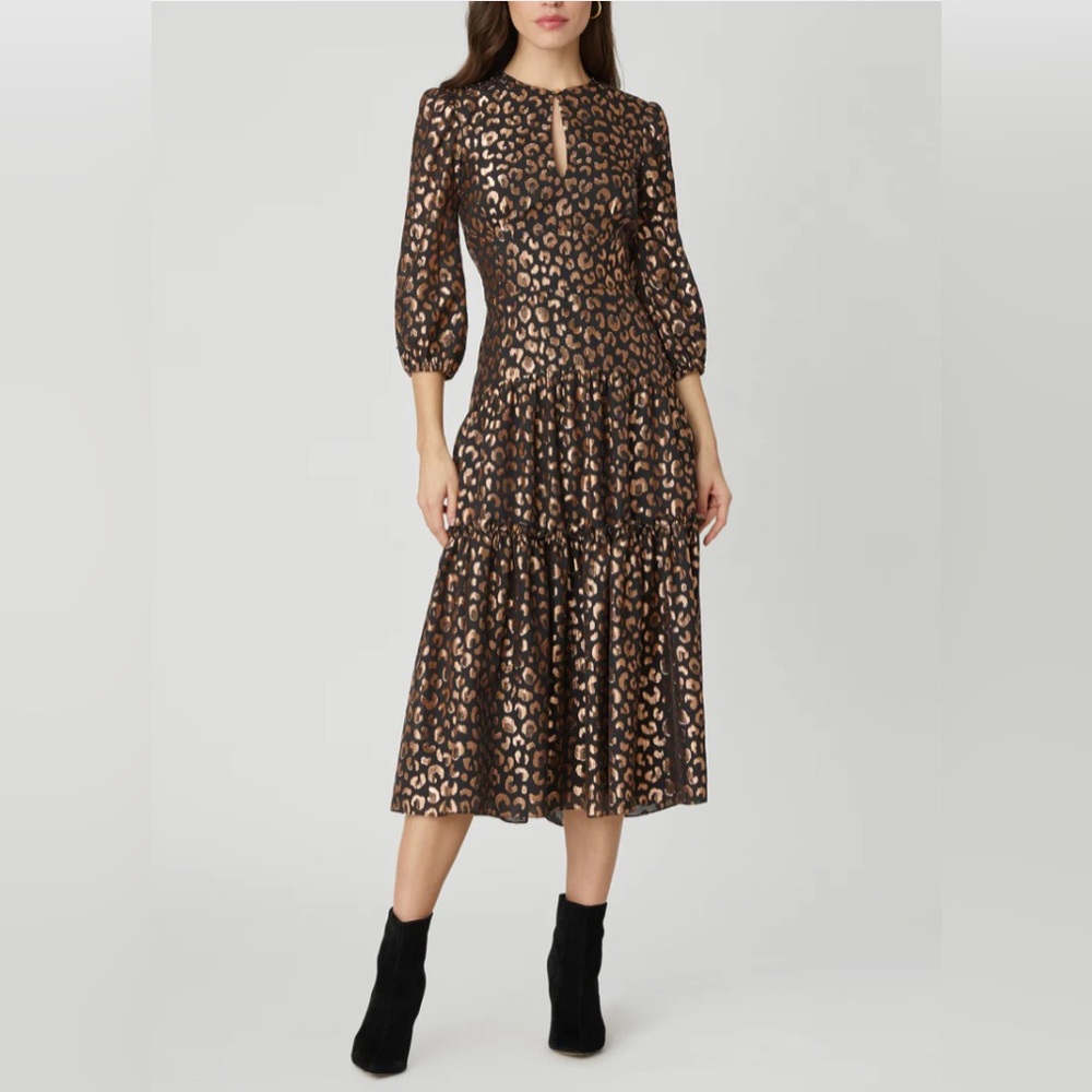 Shoshanna Alina Tiered Cutout Metallic Midi Dress NWT